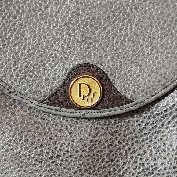 🔥2X HP🔥Christian Dior Leather Gray Pebble Pochette Bag Dior Logo Dust Bag - Picture 10 of 13